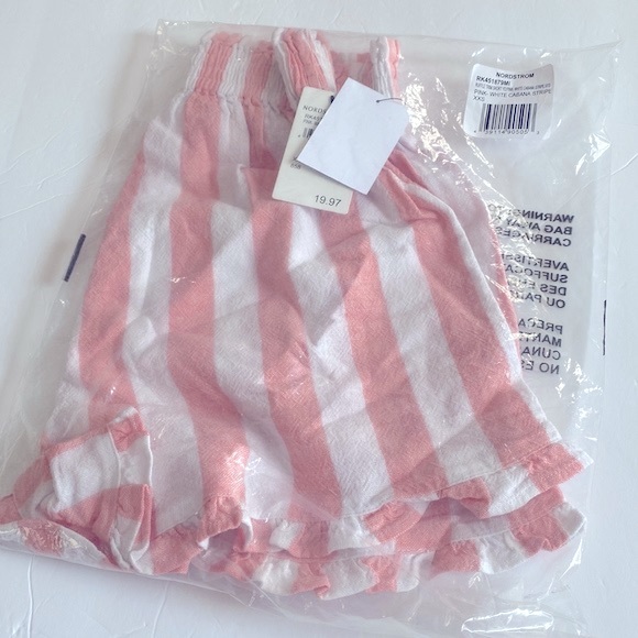 ABOUND Stripe Print Ruffle Linen Blend Shorts In Pink- White, Size XXS, NWT - Picture 2 of 5